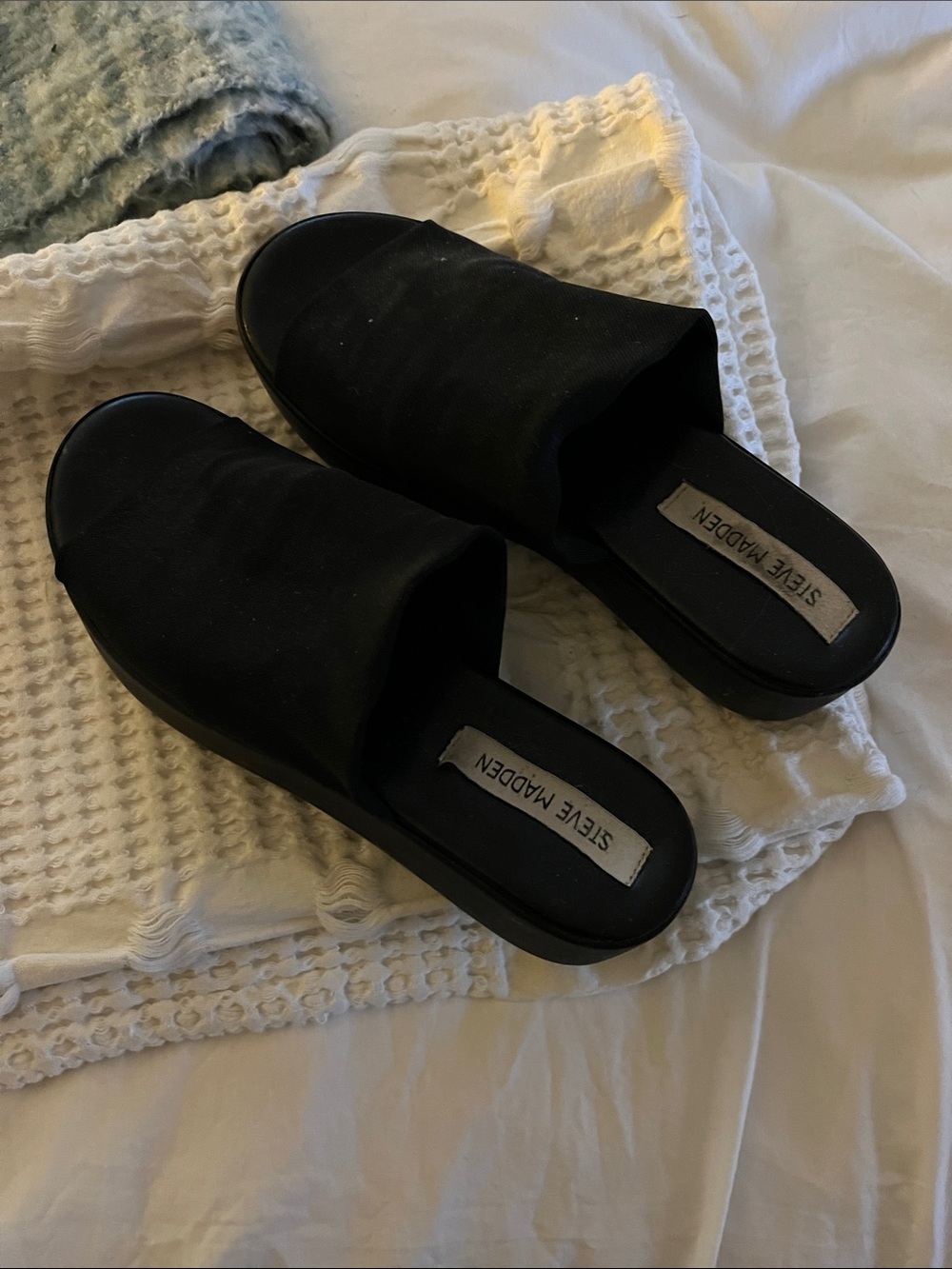 Steve Madden Black Slip-On Platform Mules